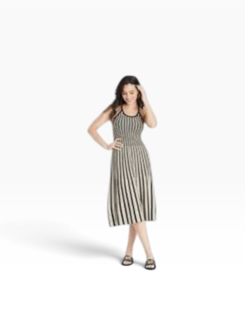 a new day Black and Cream Vertical Stripe Crisscross Midi Dress